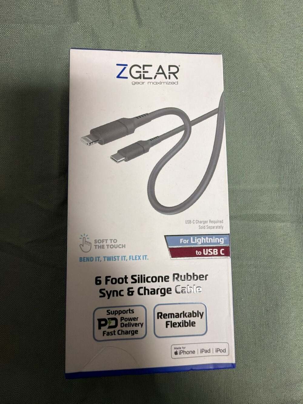 ZGEAR 6 Foot Silicone Rubber Sync & Charge Cable Lightning to USB C